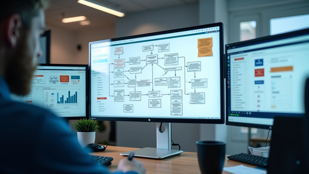 Tableau de bord de configuration d'un chatbot avec des flux de conversation visuels et des paramètres de réponse automatique