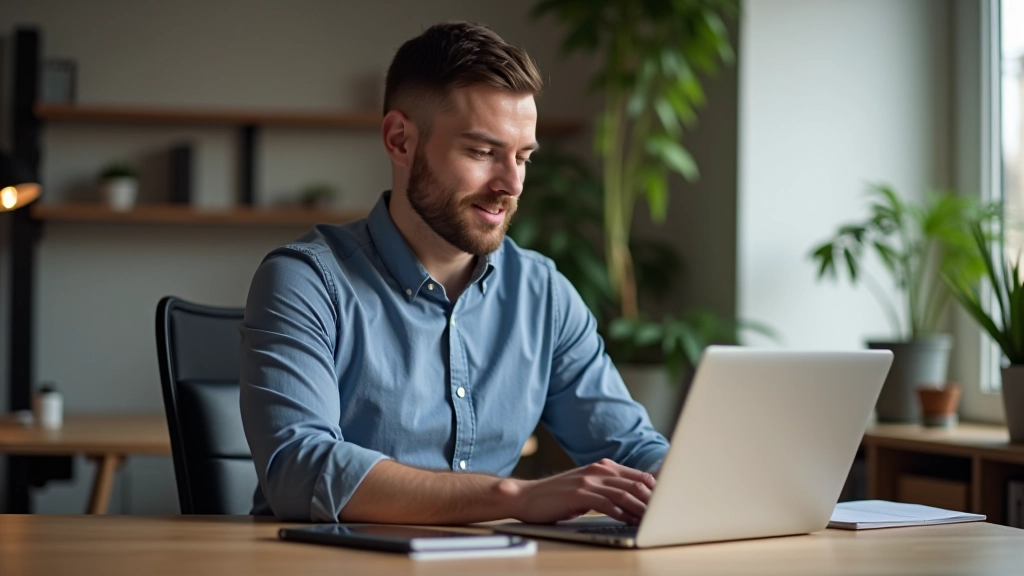 Entrepreneur travaillant sur un ordinateur portable avec des graphiques de données et des outils de gestion d'entreprise affichés à l'écran