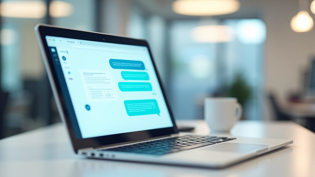 Écran d'ordinateur affichant une interface de chatbot avec des messages de conversation et des statistiques d'engagement client